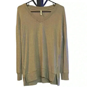 Small BE COOL Heathered V Neck Tan Sweater